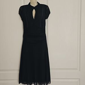 Le Chateau Short Sleeves Ruched Midi Dress XS Navy Blue